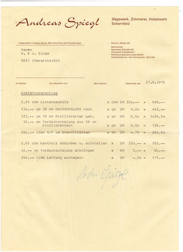 Cost estimate from the sawmill